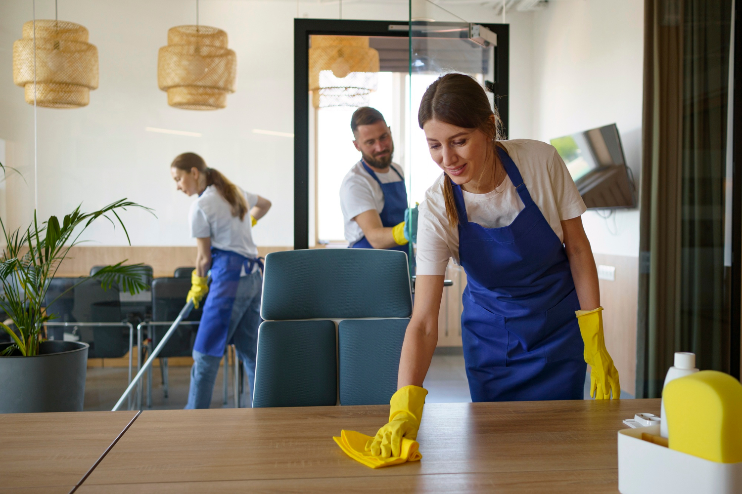 cleaning floor